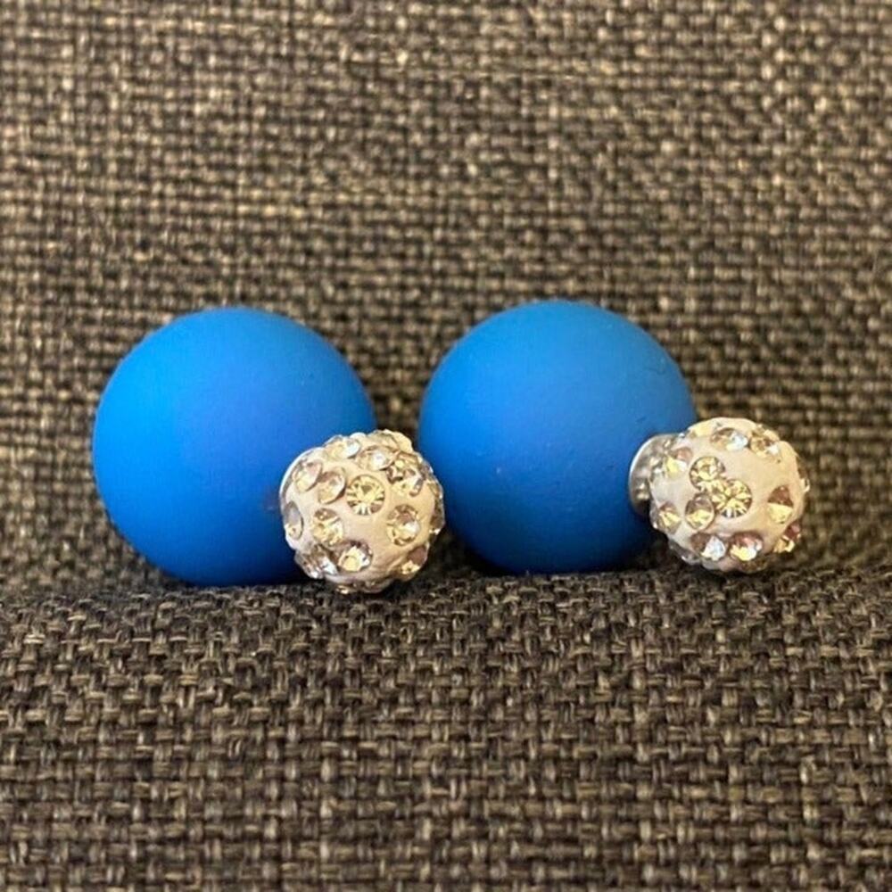 Double Sided Earrings Blue and Crystal Peek-a-boo